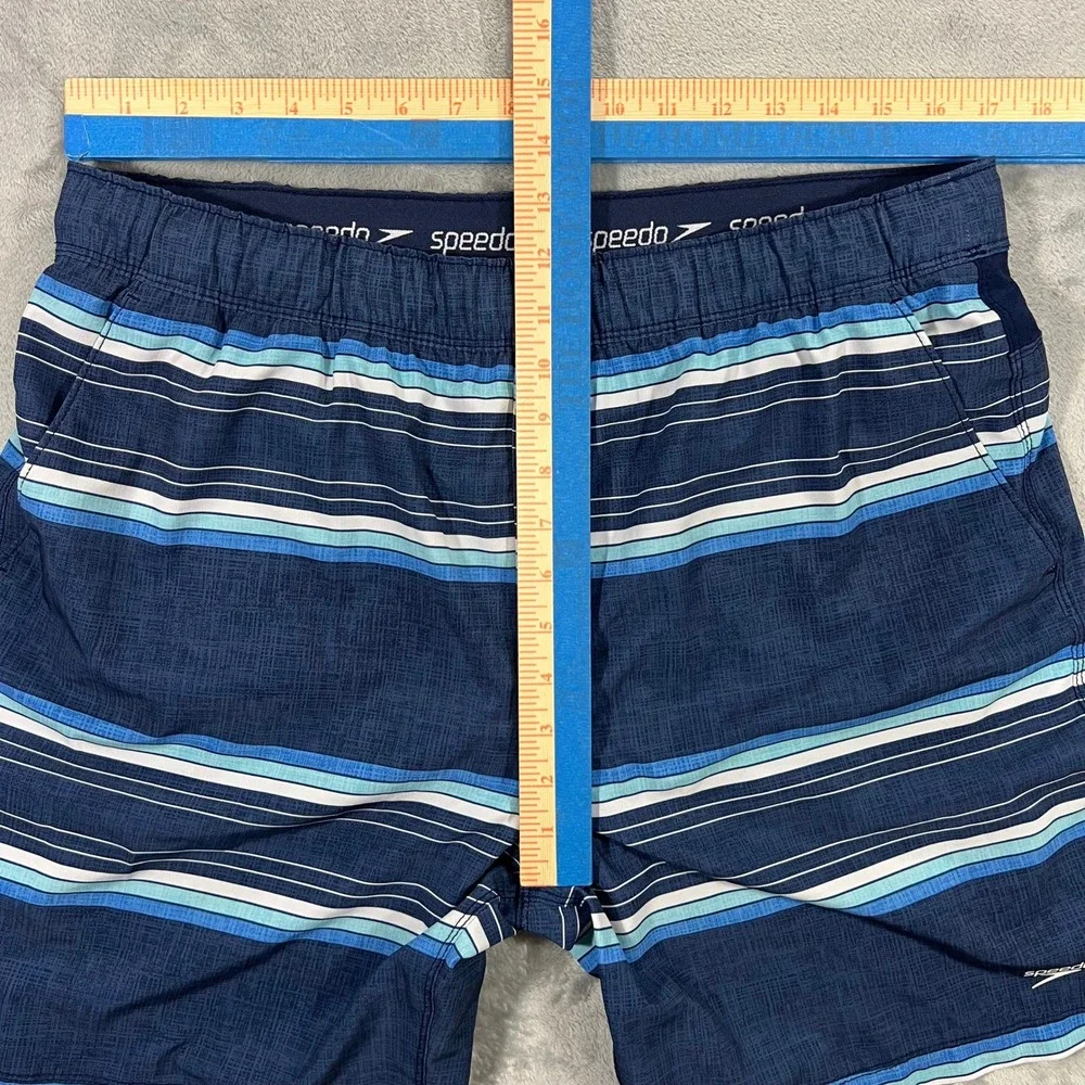 SPEEDO Swim Trunks Mens Large Blue Striped Board Shorts 7778275 Stretch